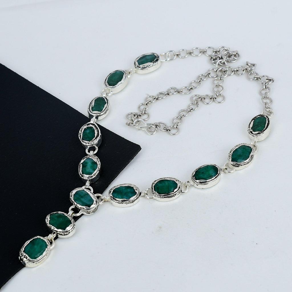 Удивительное ожерелье изумрудного камня ручной работы из стерлингового серебра 925 пробы, ожерелье изумрудного серебра для жены, ожерелье унисекс, праздничный наряд в подарок
