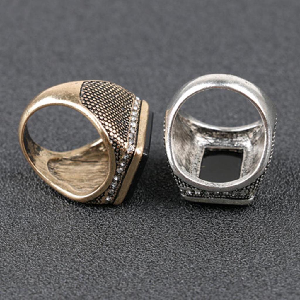 Luxury Middle East Large Square Rhinestone Men Finger Ring Jewelry Decor Gift