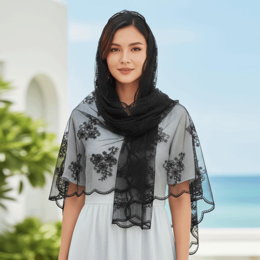 Breathable Floral Headwrap Lightweight Long Lace Scarf Neck Wrap Summer Hijab Travel Photoshoot