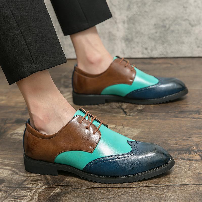 Мужская кожаная обувь большого размера, внешнеторговая новинка, повседневная кожаная обувь с цветной вставкой, модная трендовая обувь из резной кожи в стиле броги