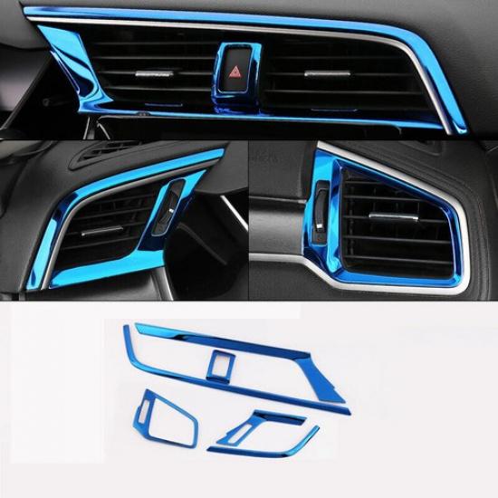 Blue Titanium Console Dash L&R Air Outlet Vent Trim auto For Honda Civic 2016-21