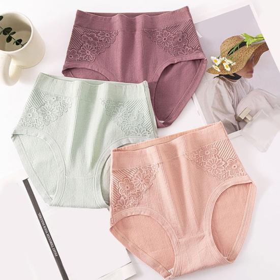 Женское хлопковое нижнее белье Дамские мягкие эластичные трусики с контролем живота Трусики с высокой посадкой Кружевные хипстеры Полностью закрывающие трусы