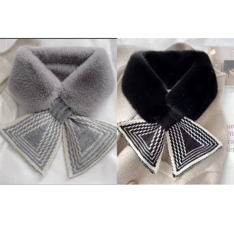 Женский осенне-зимний шарф, универсальный корейский вариант плюшевого шарфа из искусственного меха кролика выдры, в полоску, утолщенный теплый меховой воротник на шее