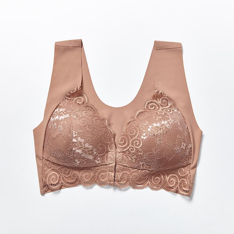 Взрывная пряжка спереди собрала бесшовное женское нижнее белье больших размеров, кружевной сексуальный бюстгальтер