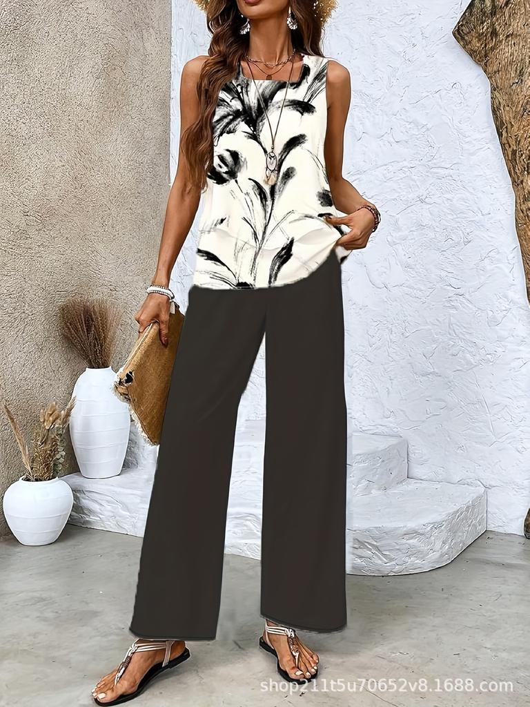 Bohemian women's double-layer vest set is in stock, suitable for daily wear.
