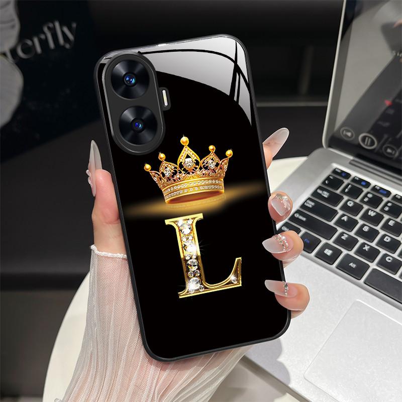 Чехол для Realme C55 4G Модные буквы Жесткие задние крышки из закаленного стекла Для Realme Narzo N55 NarzoN55 C55 RMX3710 Чехол для телефона