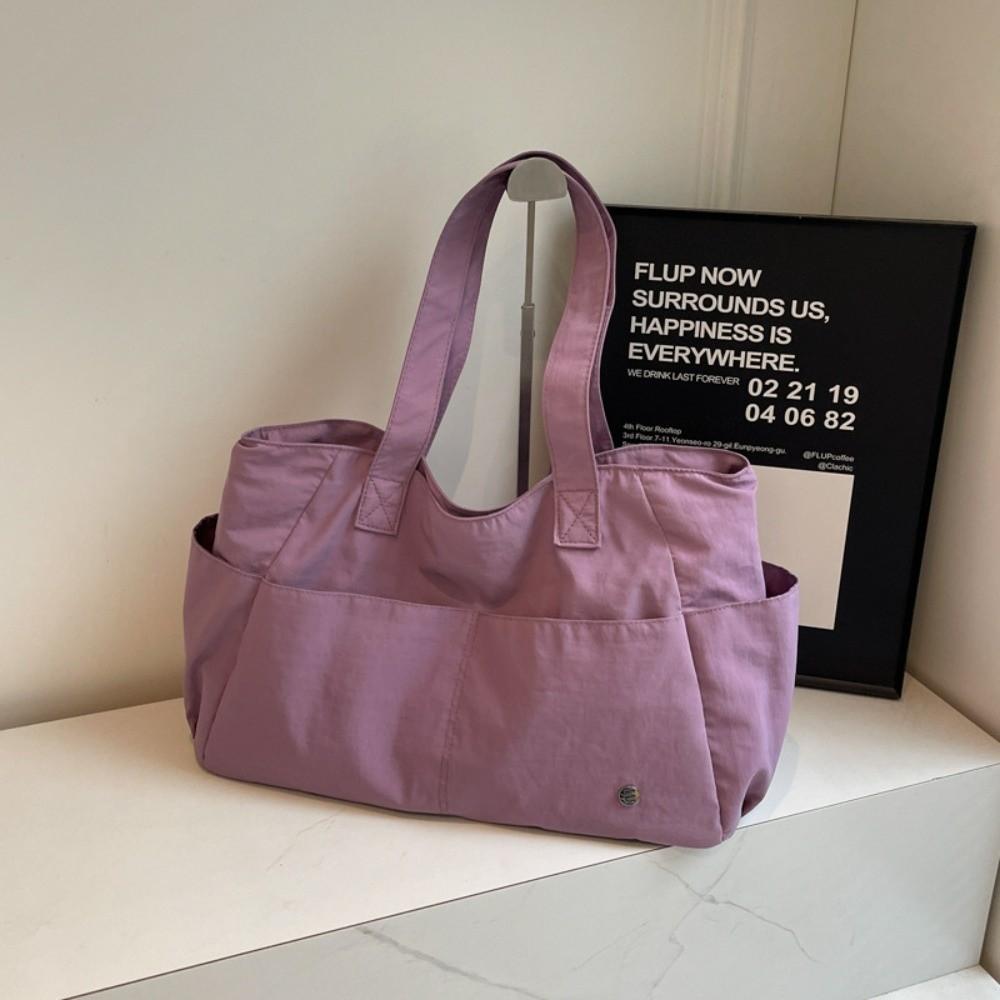 Solid Color Large Capacity Shoulder Bag Soft Material Commuting Handbag Casual Book Bags Shopping