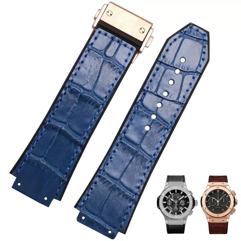 26x19 мм Настоящая Коровья Кожа Резина Ремешок для Часов для HUBLOT Classic Fusion Universe Big Bang Серии Мужской ремень Ремешок для Часов Бабочка Пряжка