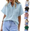 Женская однотонная рубашка-пуловер с короткими рукавами и двумя карманами, свободная рубашка из хлопка и льна, блузки и рубашки