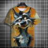 Fashion Men's Casual T-shirt 3D Printing Fun Animal Print Short Sleeve Street Fashion Wolf Fox Print Round Neck Top