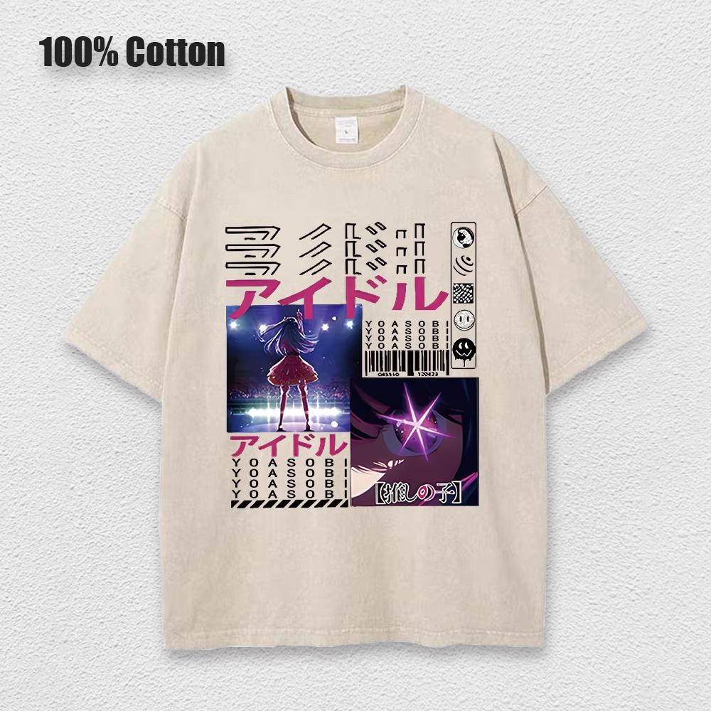 Кислотная футболка Kawaii Oshi No Ko Аниме Ай Хосино Косплей Футболка Горячие Мультяшные Фанаты Отаку Футболка Повседневная Однотонная Хлопковая Унисекс Футболка