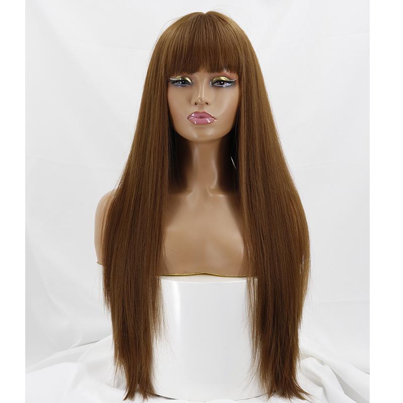 MISS WIG Women Fashion Long Straight Hair with Bangs Gradient Color Heat Resistant Cosplay Wigs Synthetic Fiber Wigs with Bangs