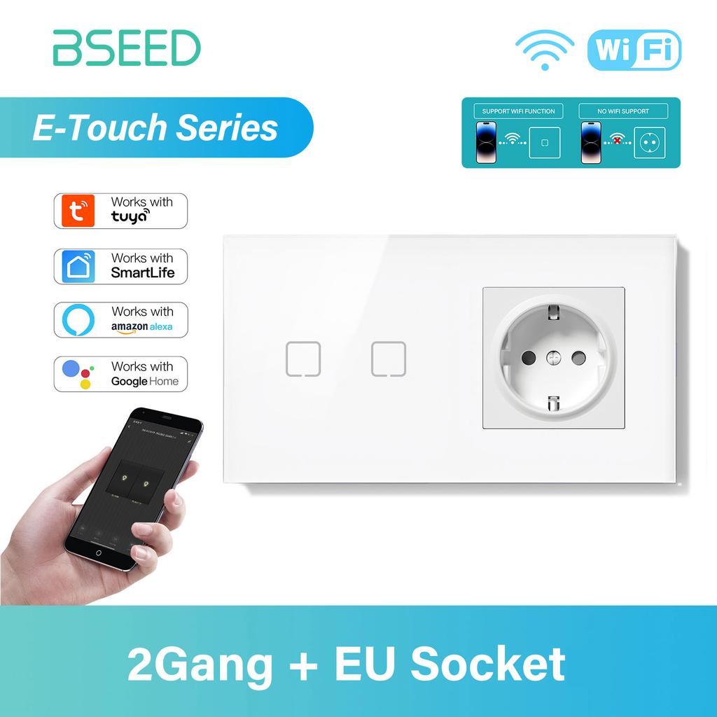 BSEED 1/2/3/4-клавишный сенсорный выключатель WIFI, стеклянный умный настенный выключатель света, сенсорный экран, подсветка, быстрая зарядка телефона, розетка USB C, серия E