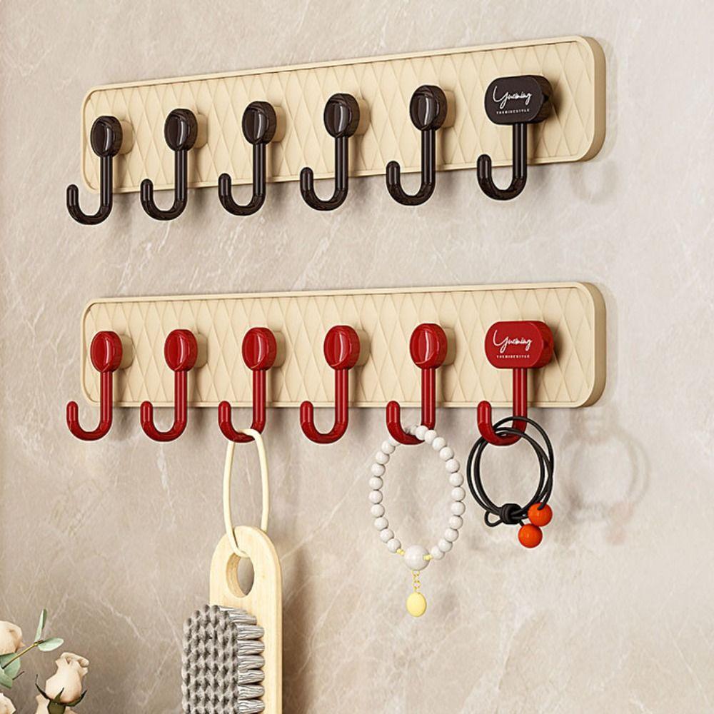 No-Punch Sundries Storage Hook 6 Hooks Hanging Coat Rack Durable Suction Cup Clothing Hook  Kitchen