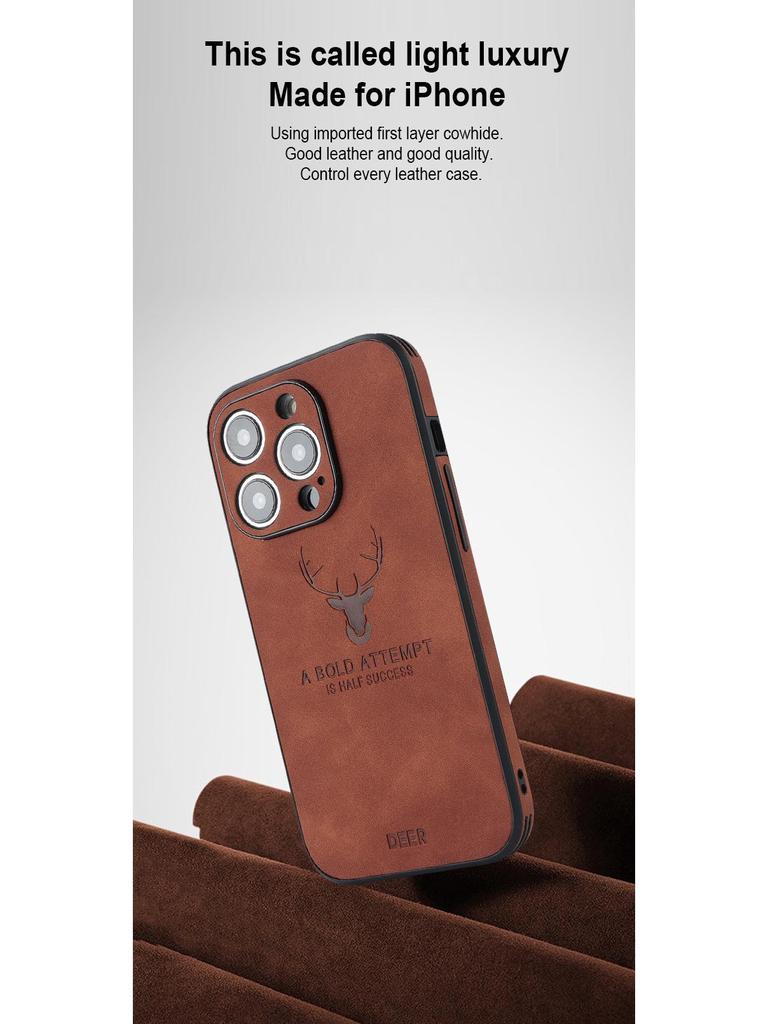 Магнитный кожаный чехол для телефона для iPhone 11-16, совместимый с iPhone 12-15 Pro Max, дизайн с головой лося, японский и корейский стиль