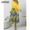 Spring and Autumn Women's Fashion Slim Temperament V-neck Printed Dress Long Sleeve Pressure Pleated Dresses