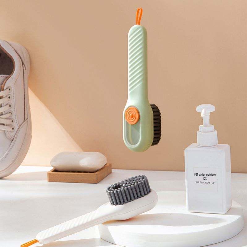 Cross-Border Multi-Functional Shoe Brush with Press-Type Liquid Dispenser – Soft Bristles for Gentle Shoe and Laundry Cleaning