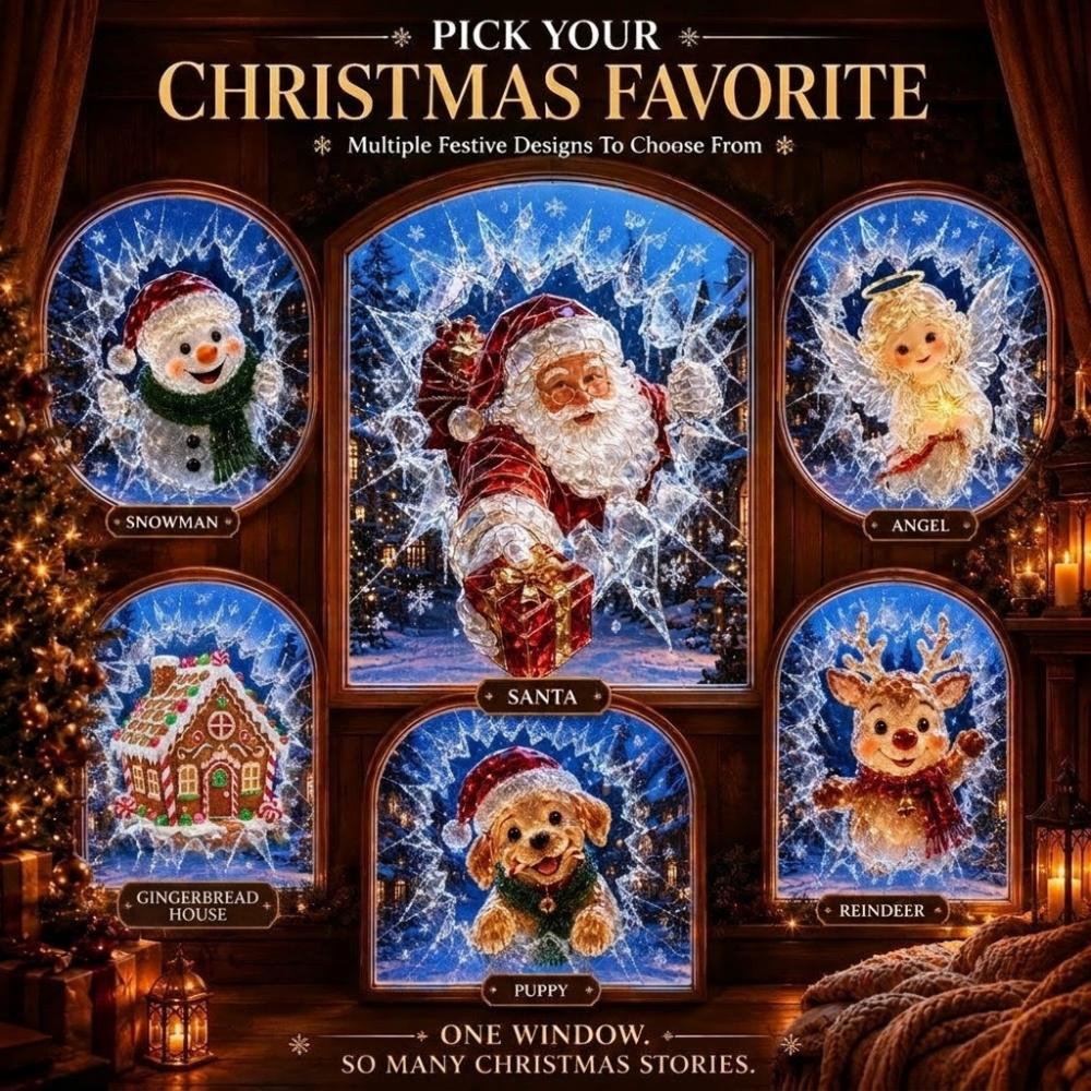 Cartoon Santa Claus Window Sticker PVC Fake Broken Glass Cling Decal Winter Decor
