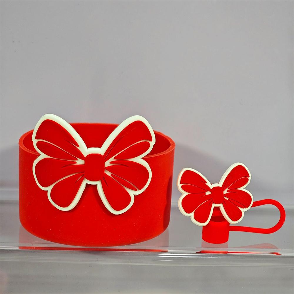 Cute Bow Silicone Boot Bottom Sleeve Cover for Stanley 30/40 OZ Tumbler Cup Protection Case Straw Covers Cap For Stanley Cup