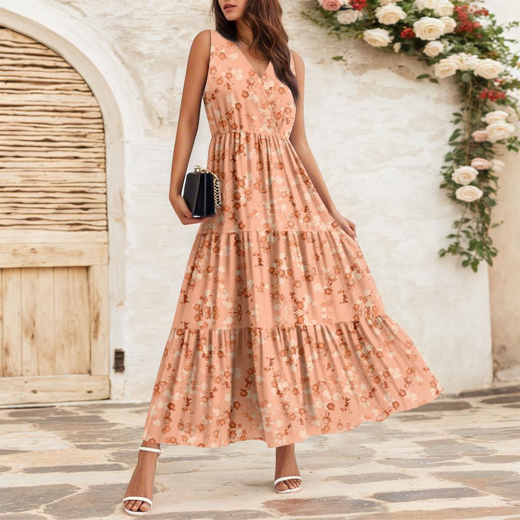 Women's Flowing Dresses Women's Summer Dresses Casual Sleeveless Long Dresses Cute Floral Long Dresses