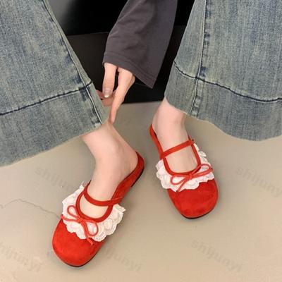 Женские балетки-слипоны Летние Новые Женские Сандалии Модные Мягкая Подошва Противоскользящие Кружева Цветы Милые Женские Уличные Тапочки