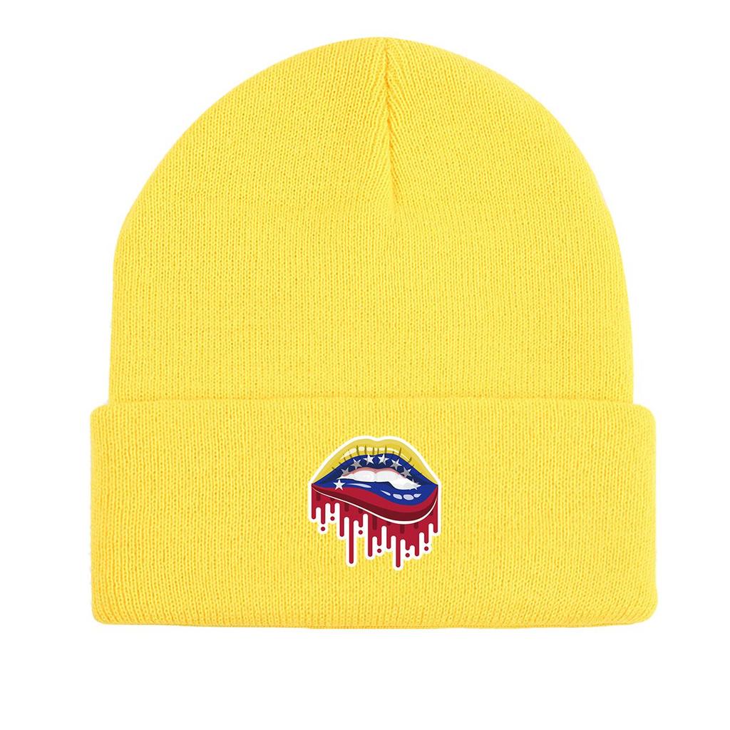 Venezuela Flag Mouth Warm Knit Hat Beanie, Patriotic Woman Cap Cancer Chemo Autumn Casual Headwear Knitted Hat Beanie