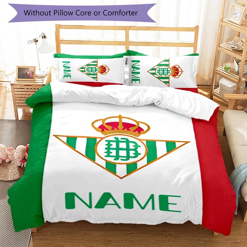 3pcs Custom Name Real Betis Balompié Bedding Set Duvet Cover Closure Includes 1 Duvet Cover & 2 Pillowcases for All Seasons Bedroom Decor