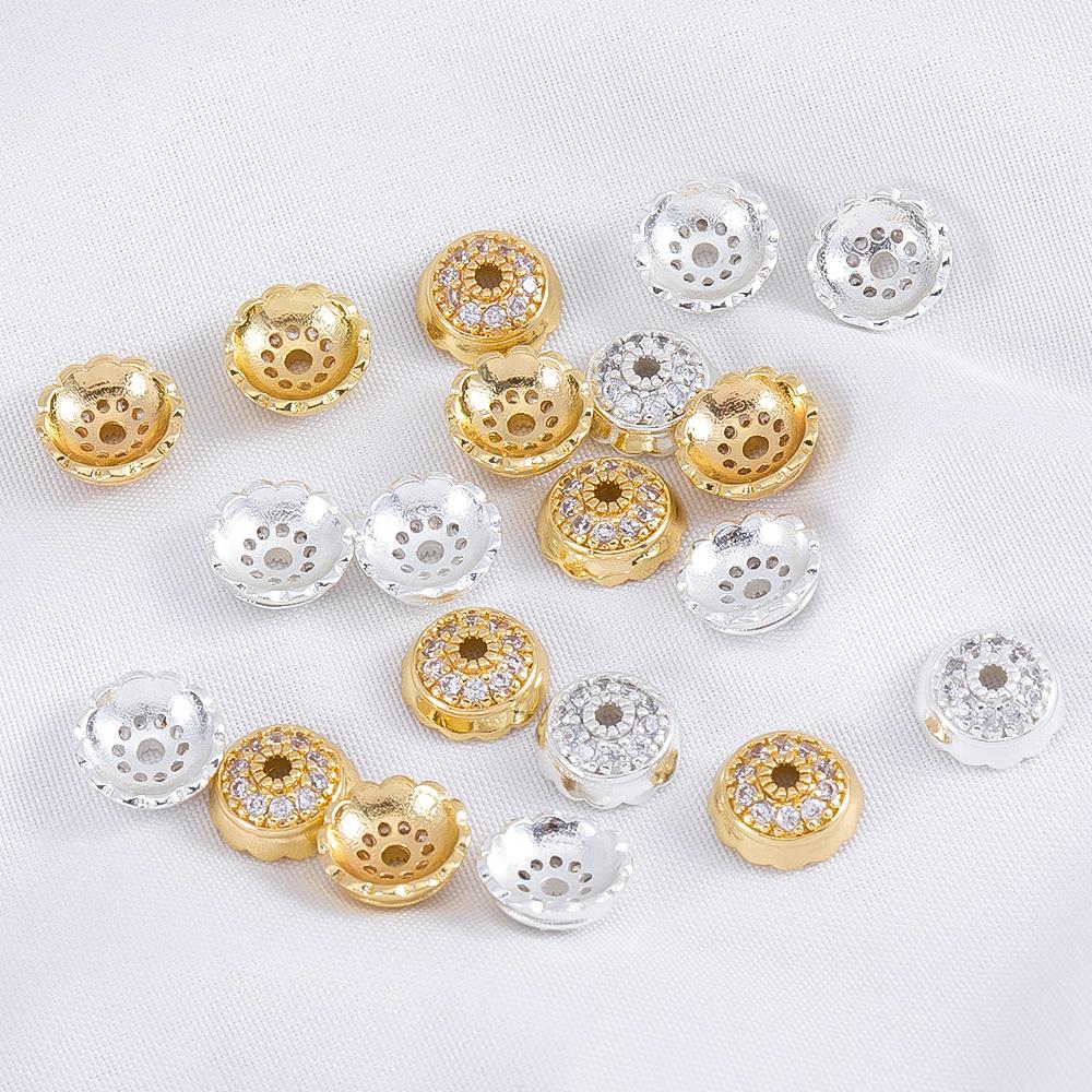 5pcs 10pcs Brass Round Bead Caps with Zircon Glass Bead Spacer Beads 8mm Jewelry Making DIY Bracelet Necklace Making Accessories