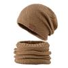 Men's Winter Warm Scarf Knitted Hat Solid Color with Fur Hat