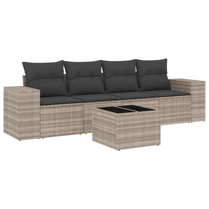 VidaXL Salon de Jardin avec Coussins 5 pcs, Canapés avec Dossier, Ensemble de Meubles, Mobilier de Terrasse Patio, Gris 3222291