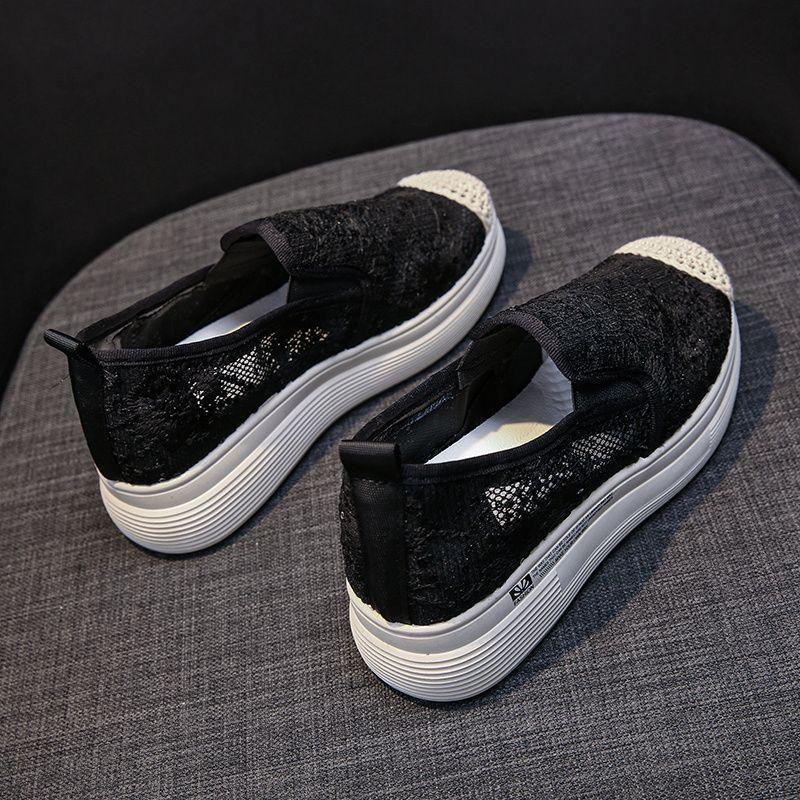 Женская летняя обувь рыбака женская обувь новая универсальная летняя толстая подошва увеличивающая рост сетчатая дышащая парусиновая ленивая на одном педале