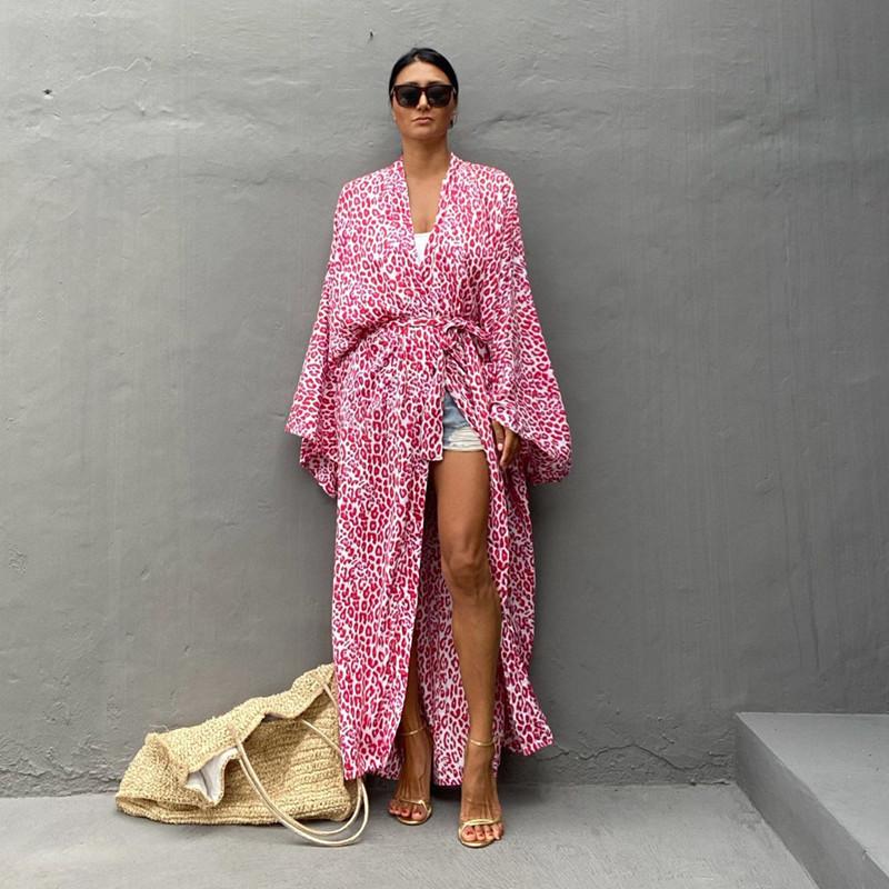2022 модный купальник с геометрическим принтом, хлопковое кимоно с длинным рукавом и поясом, повседневное женское пляжное платье Q1340ear, купальный костюм, накидка