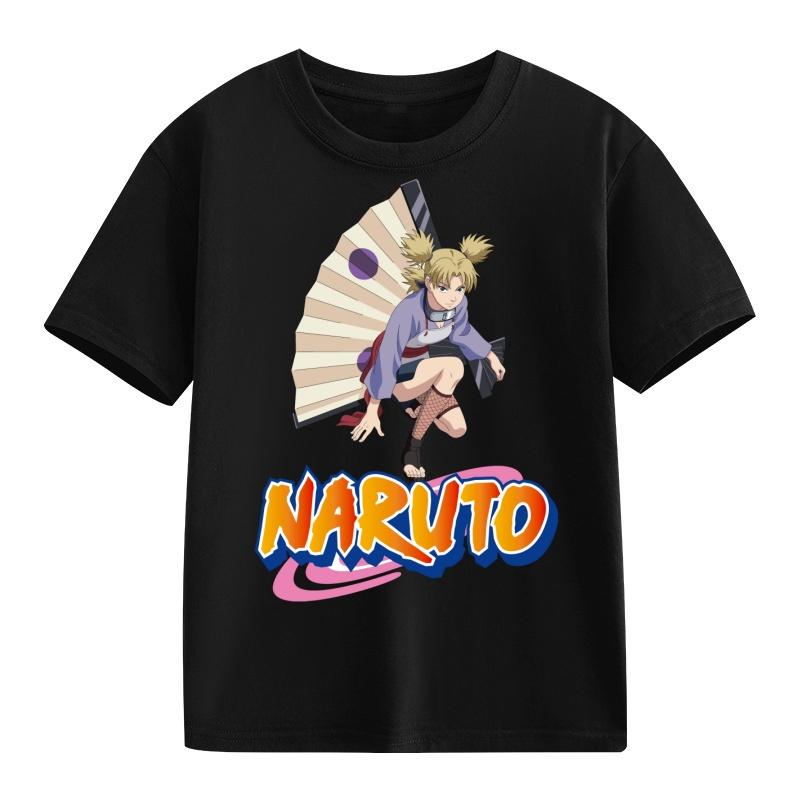 Детская футболка Наруто Узумаки Учиха Саске Хатаке Какаши Печать с персонажами аниме Хлопок Короткий рукав Мальчики Девочки Свободные Круглый вырез Топы