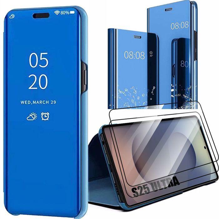 Protective Case - BOOLING - for Samsung Galaxy S25 Ultra - Blue Mirror Effect - 2 Tempered Glasses - Shockproof