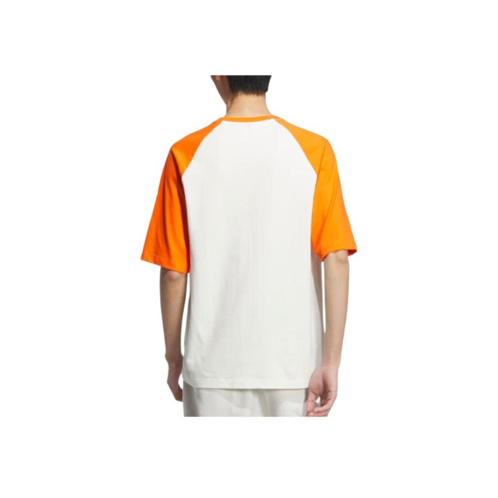 Adidas Letter Print Patchwork Contrast Training Casual Short Sleeve T-Shirt Men Tops Orange JI9820