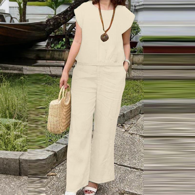 ZANZEA Женский летний комплект из двух частей: блузка с коротким рукавом и брюки