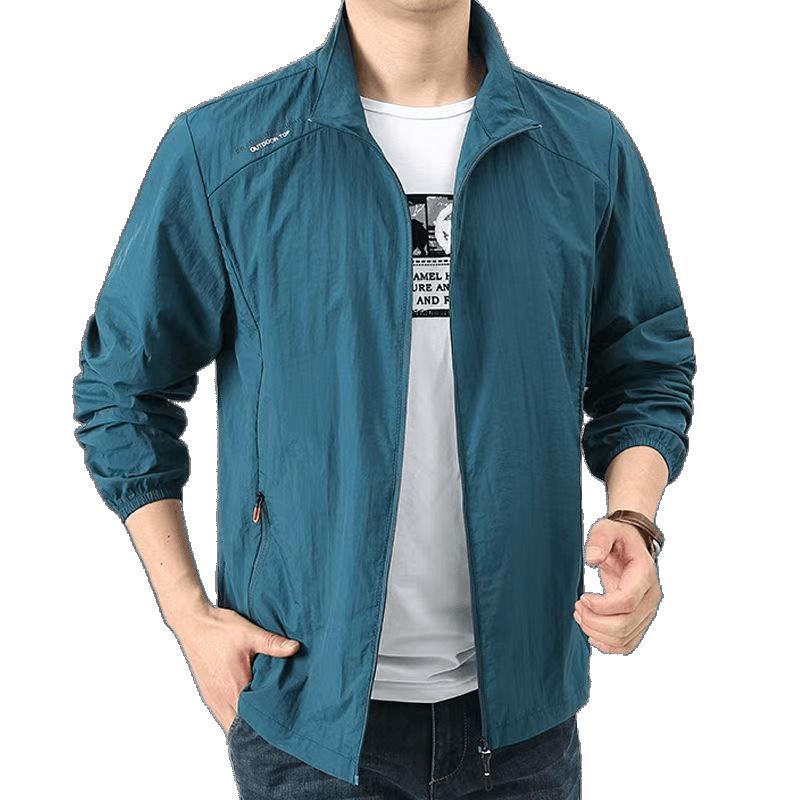 Мужская солнцезащитная одежда Летняя уличная солнцезащитная куртка Большого размера Куртка со стойкой воротником Быстросохнущая одежда для кожи Ветровка Солнцезащитная одежда