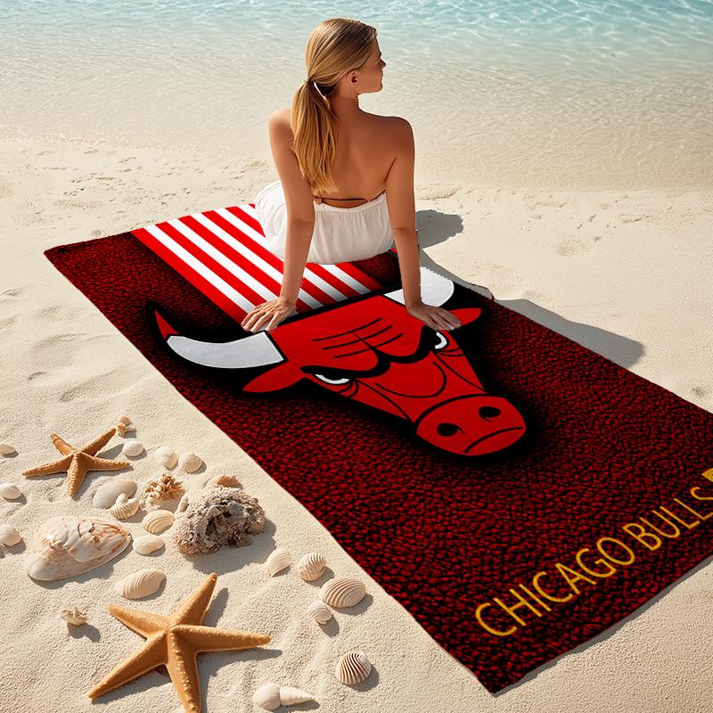 1pc Chicago Bulls Beach Towel, Comfortable and Thick, and Swimming/Bath/Picnic/Camping Towel, Suitable for Seaside Beaches