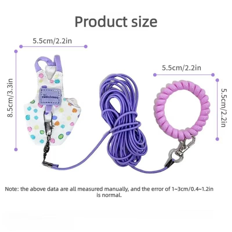 2m Parrot Flying Harness Set Breathable Escape Proof Bird Flight Suit Polka Dot Print Bird Outgoing Leash Bird Walking Training