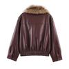 PBZA Winter Detachable Collar Faux Leather Jacket Womens Loose Fit Casual Coat