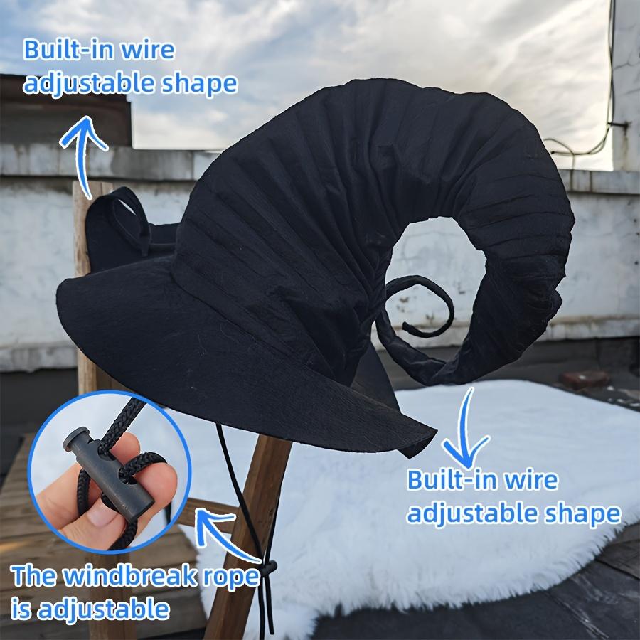 1/2 шт. Элегантная черная шляпа ведьмы, большая плиссированная, в стиле волшебника, с лентами для завязывания, головной убор для маскарадной вечеринки на Хэллоуин, аксессуар для косплея