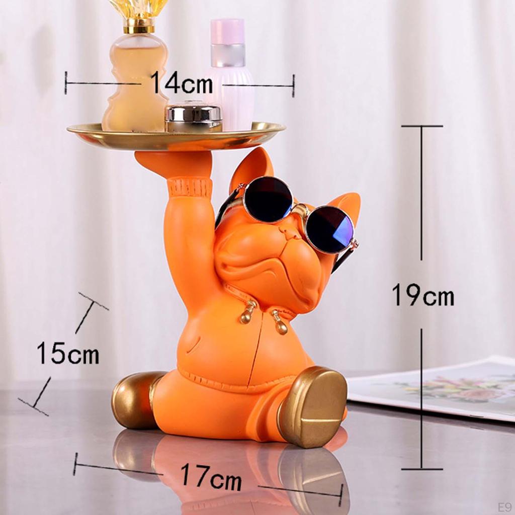 Статуя бульдога, фигурка животного с лотком для хранения ключей, настольное украшение для гостиной