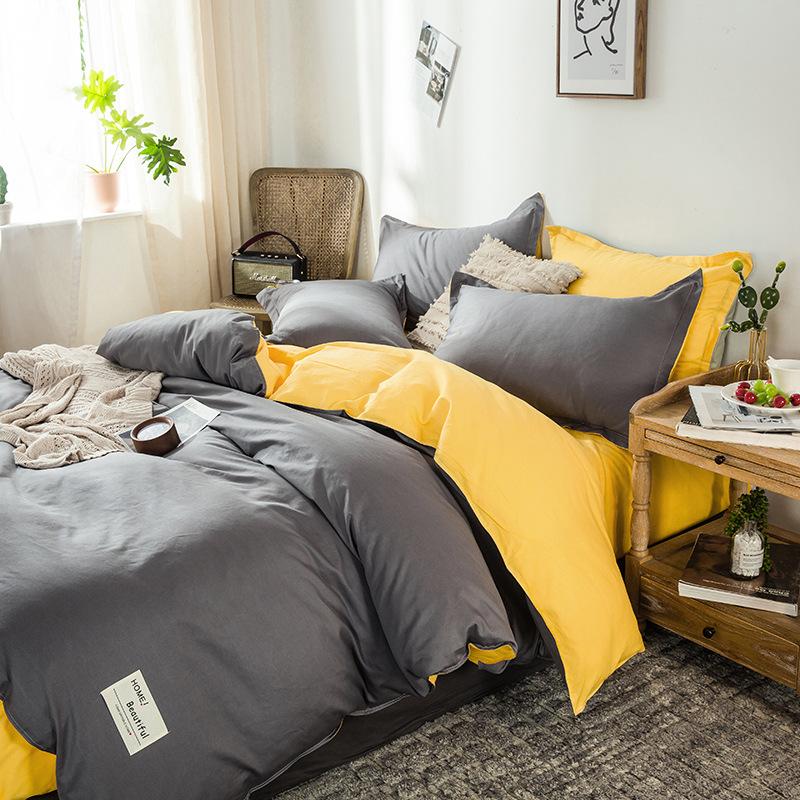 Ins стиль, сплошной цвет, хлопковая простыня из четырех предметов, пододеяльник, кровать из чистого хлопка, двойное одеяло, комплект из трех предметов