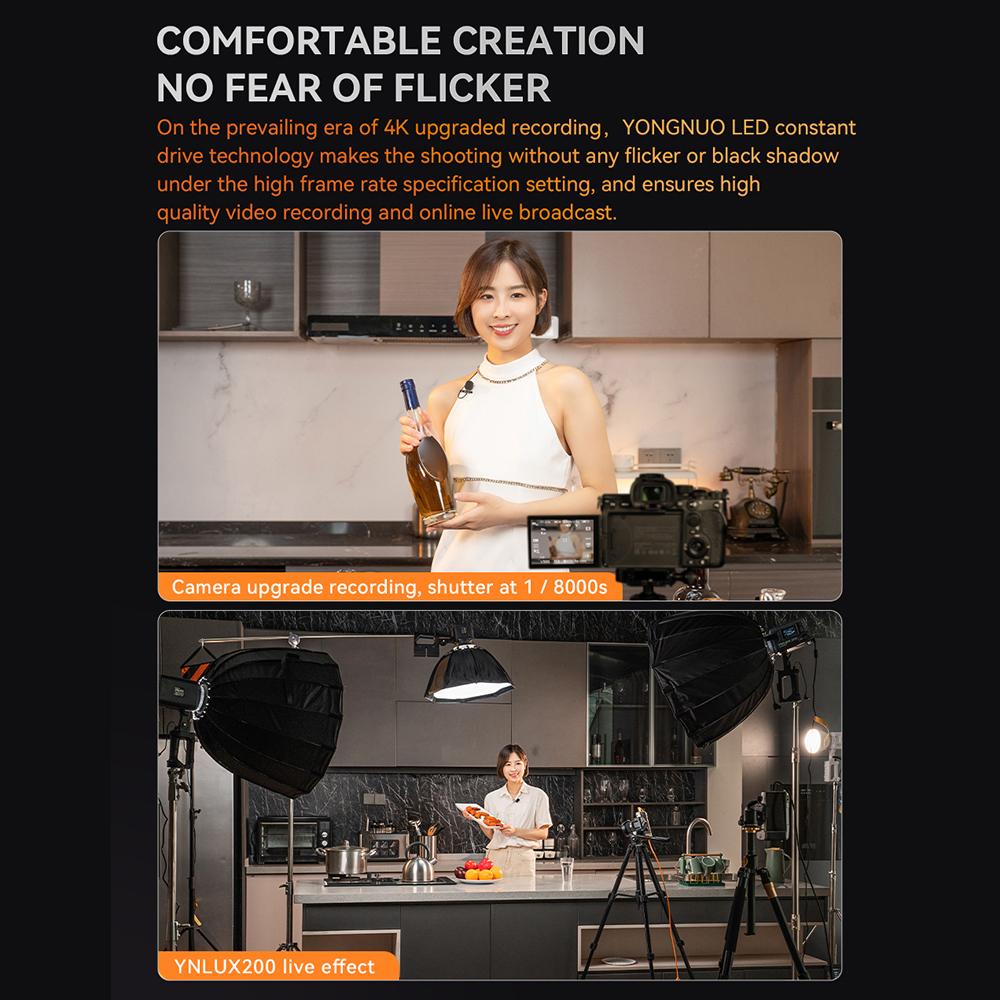 YONGNUO YNLUX200 Handheld LED Video Light 200W High Power Photography Light 5600K Color Temperature