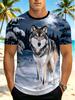 [Print Design - Not Textured] Men'S Fun Print T-Shirt, Men'S Novel Fashion Round Neck T-Shirt, Short Sleeve Top, Image of Wolf In Snowy Night,