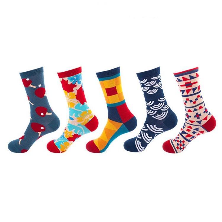 5 Pairs/Pack Couples Happy Funny Socks Cotton EU 37-43 Men Cartoon Fruits Flowers Animals Streetwear Harajuku Socks