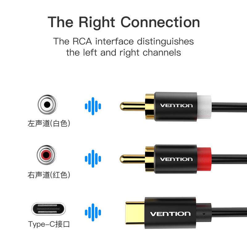 Аудиокабель Vention USB C RCA типа C «папа» на 2 «разъема RCA» для iPhone Sumsung Xiaomi TV