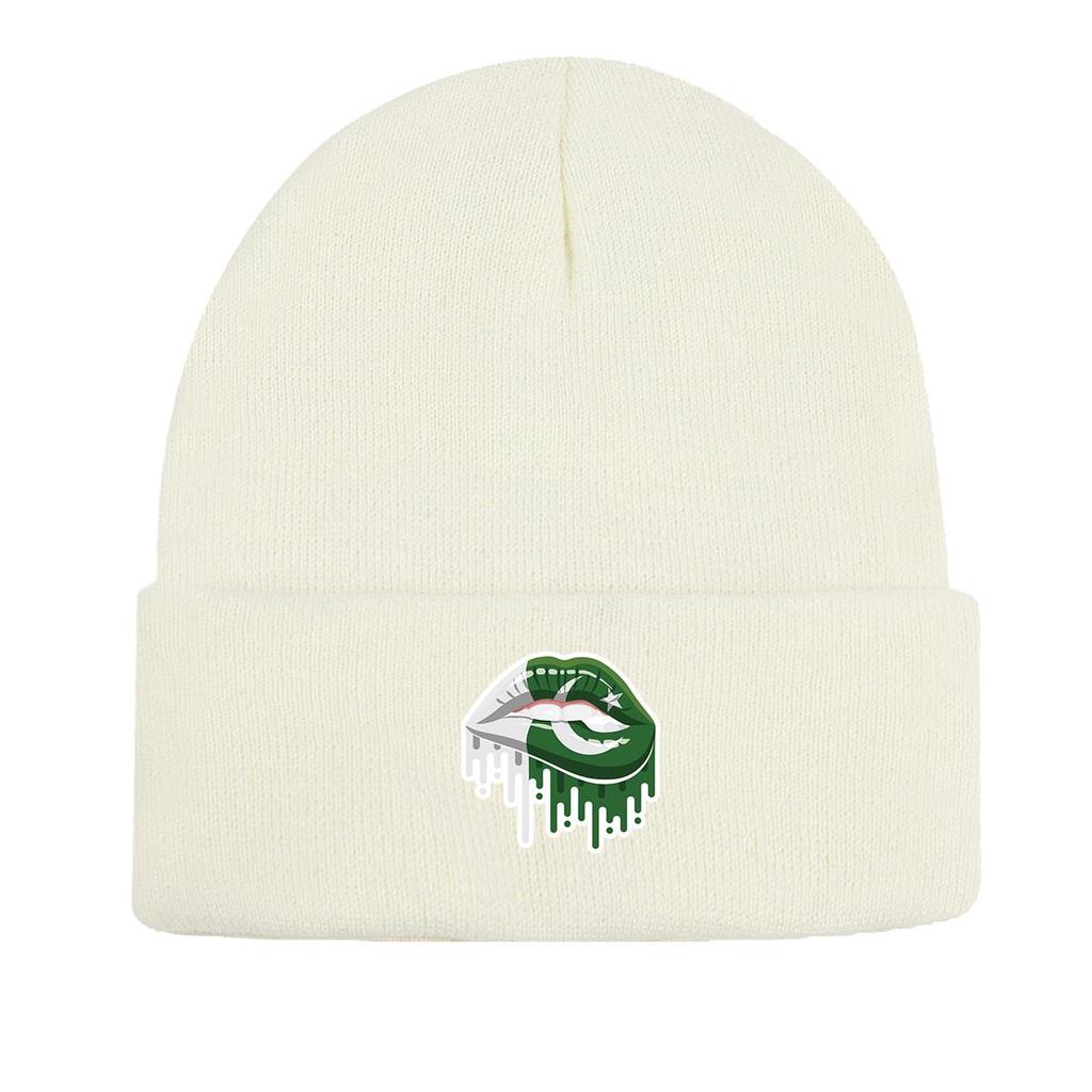 Lip Flag of Pakistan Print Knitted Cap Beanie, Patriotic Skullies Beanies Candy Color Cuff Solid Gorro Knit Hat Beanie