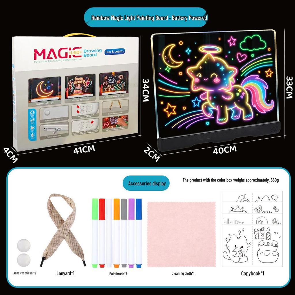 Children's LED Erasable Drawing Board - Fluorescent Doodle & Writing Toy