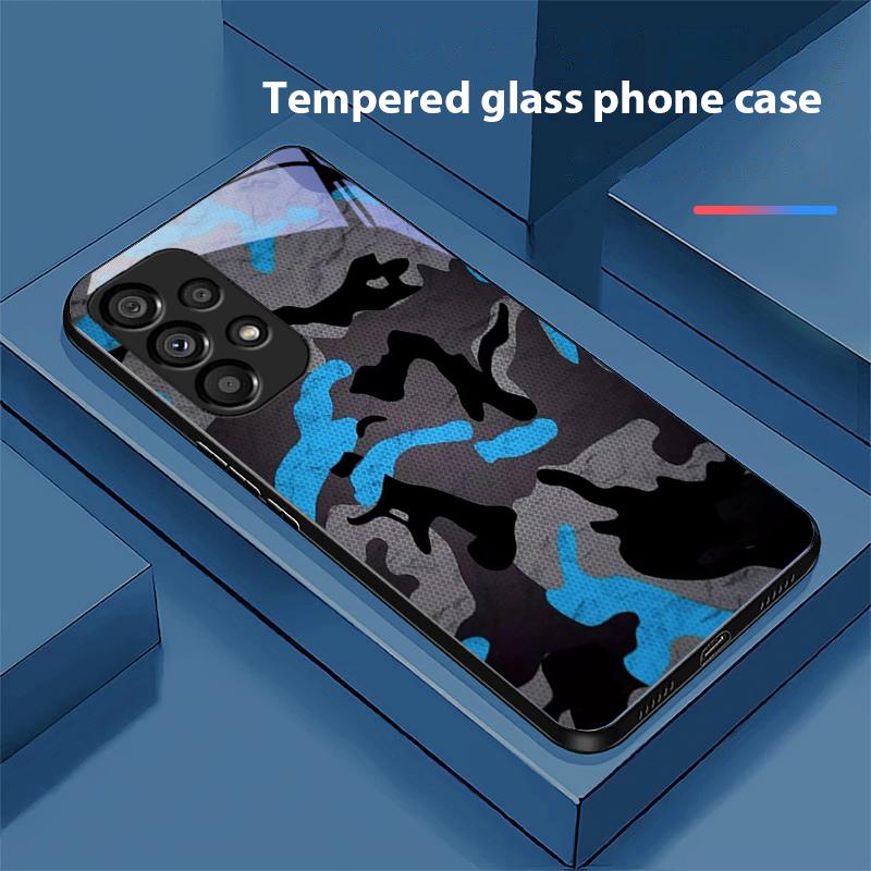 Камуфляж Синий Для Samsung Galaxy S10 20 Plus 21 FE 22 23 24 FE 25 Ultra Черный Закаленное Стекло Чехол для Телефона Жесткий Корпус